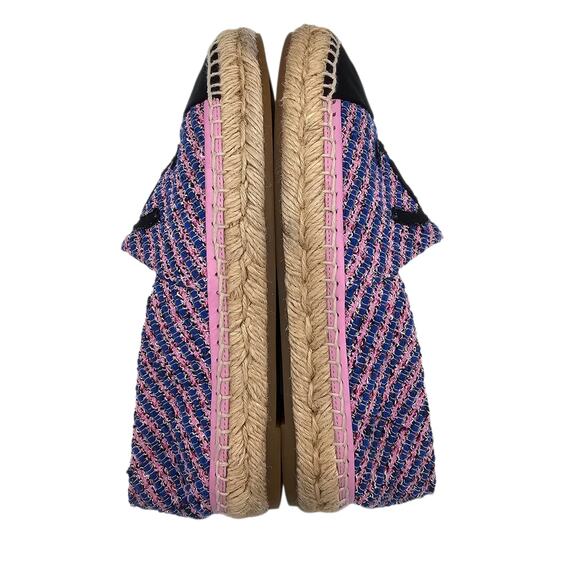 Chanel 23P CC Tweed Blue Pink Black Espadrille Cap Toe Slip On Size 38 US 7 7.5 - Picture 8 of 10